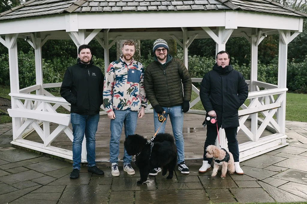 The Groom Sam and the Groomsmen and dog