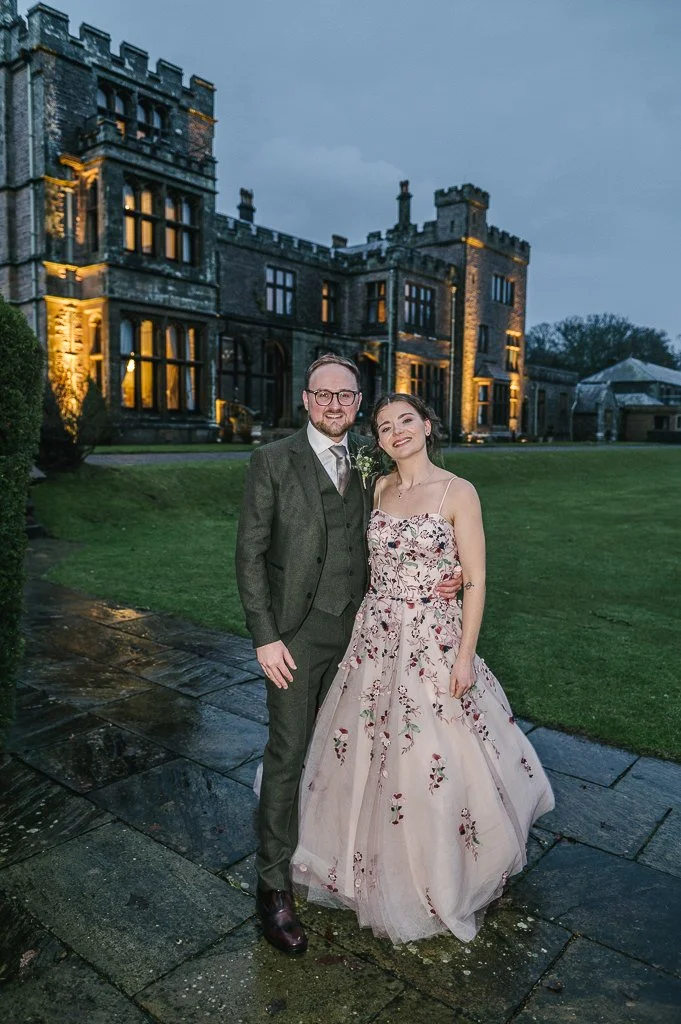 Bride and groom portrait outside Armathwaite Hall by Mark Hillyer Harrogate Wedding Photography