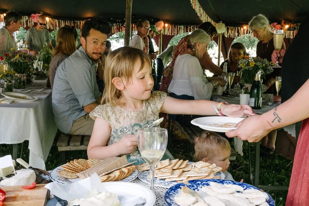 tucking into the vegetarian buffet