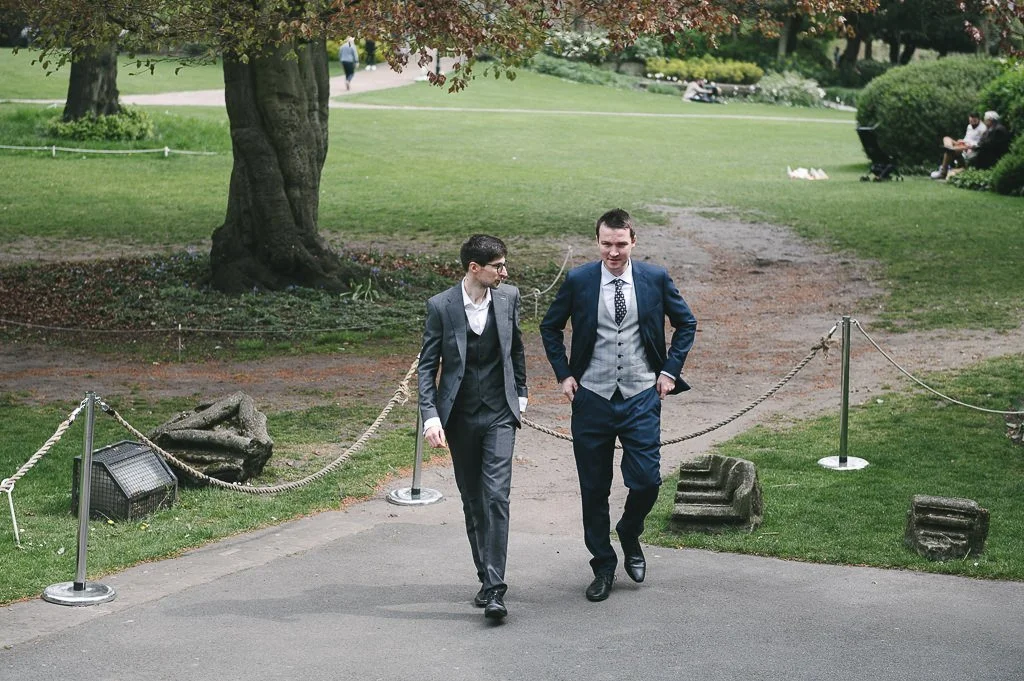 Leeds Wedding Photographer The Groom arriving with the best man
