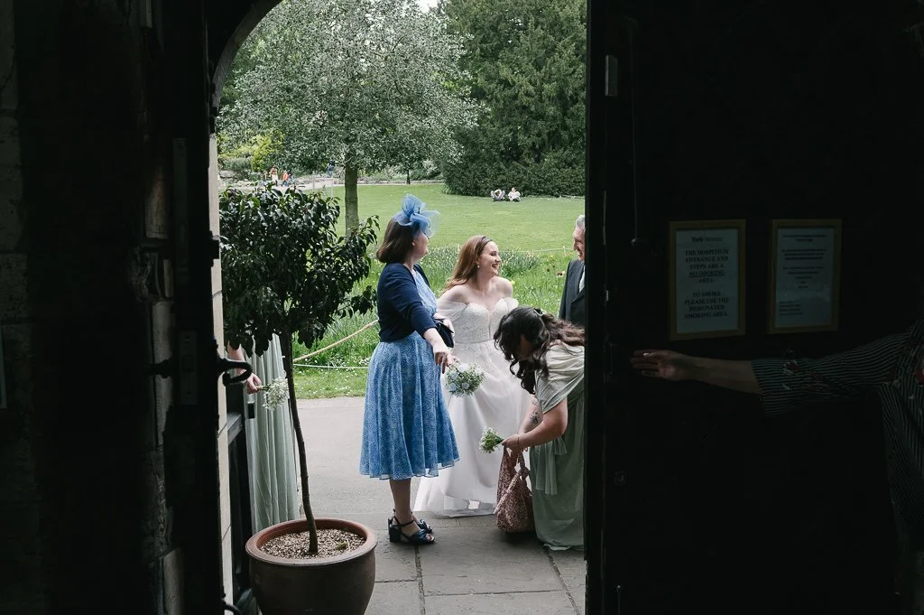 Bride preparing outside the Hospitium York
