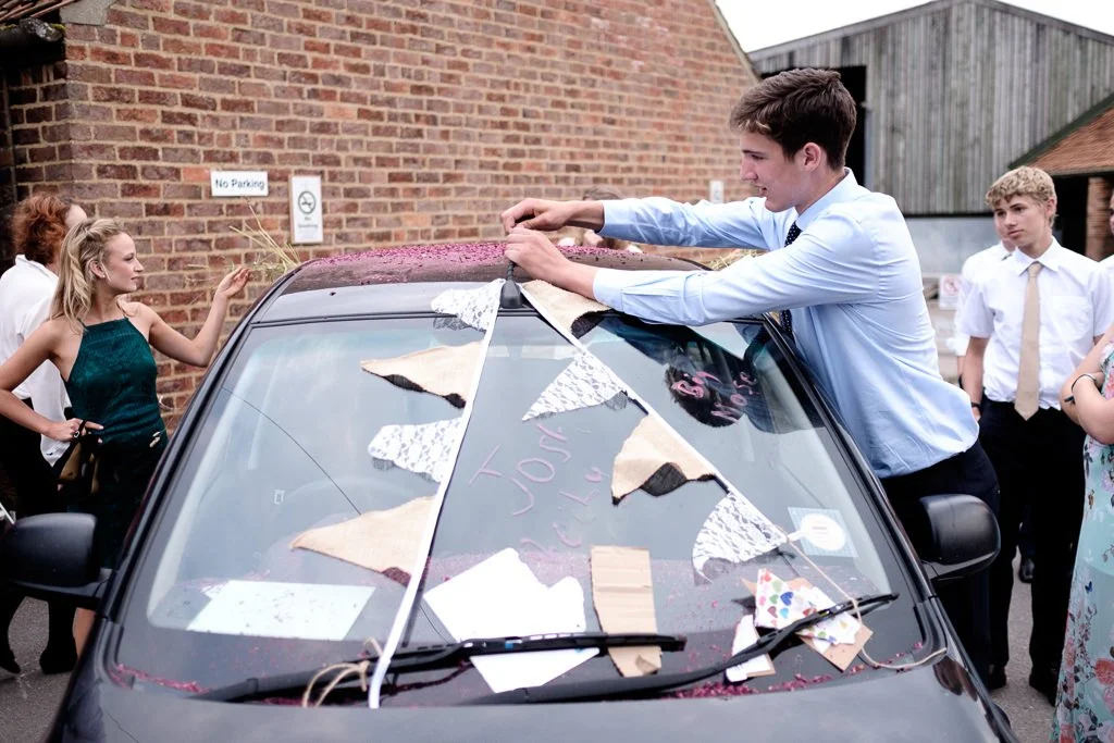 Decorating the brides car