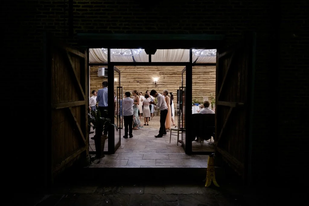 Outside view of the wedding festivities inside