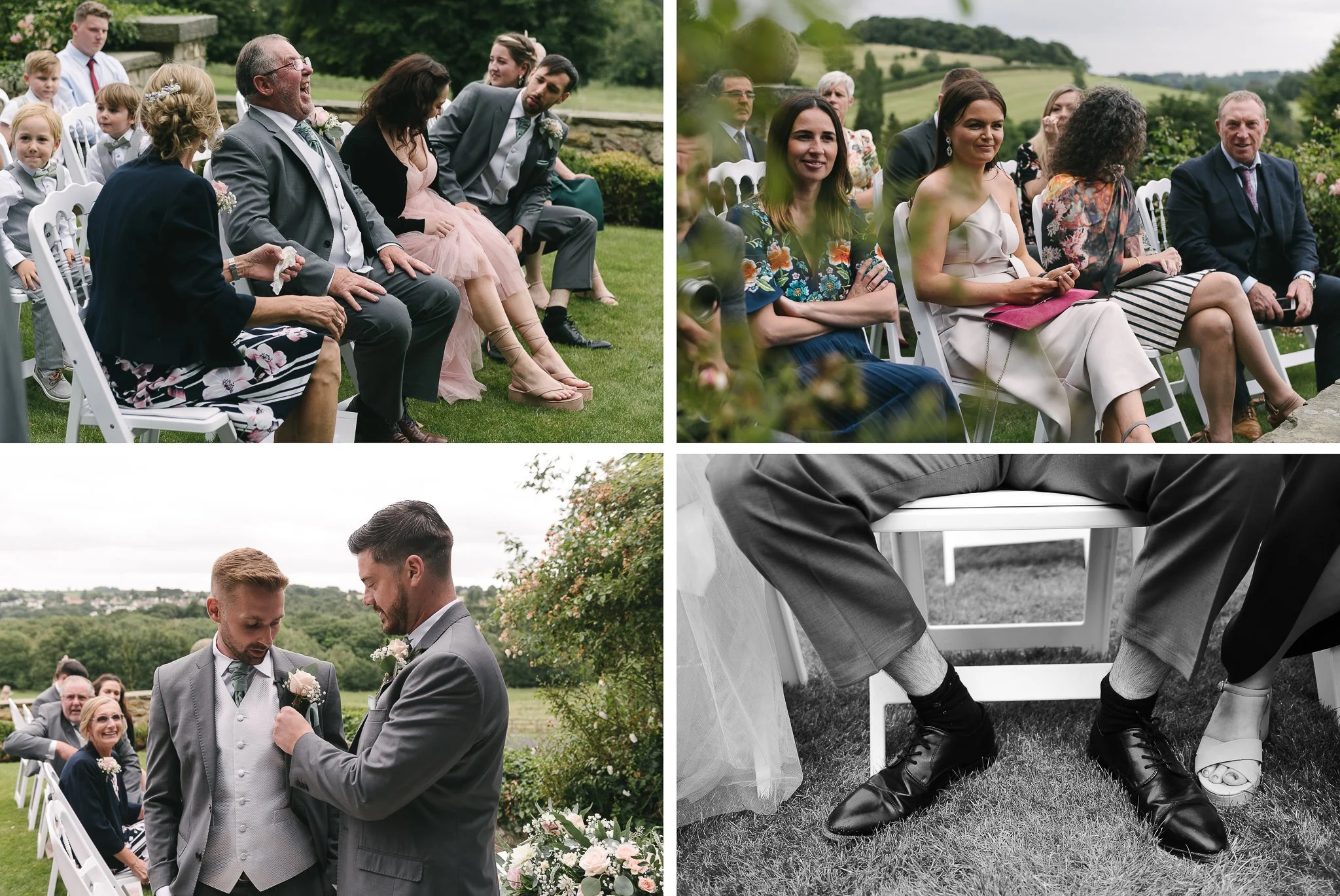 Wedding guests ready for the outdoor ceremony at Wood Hall Wetherby