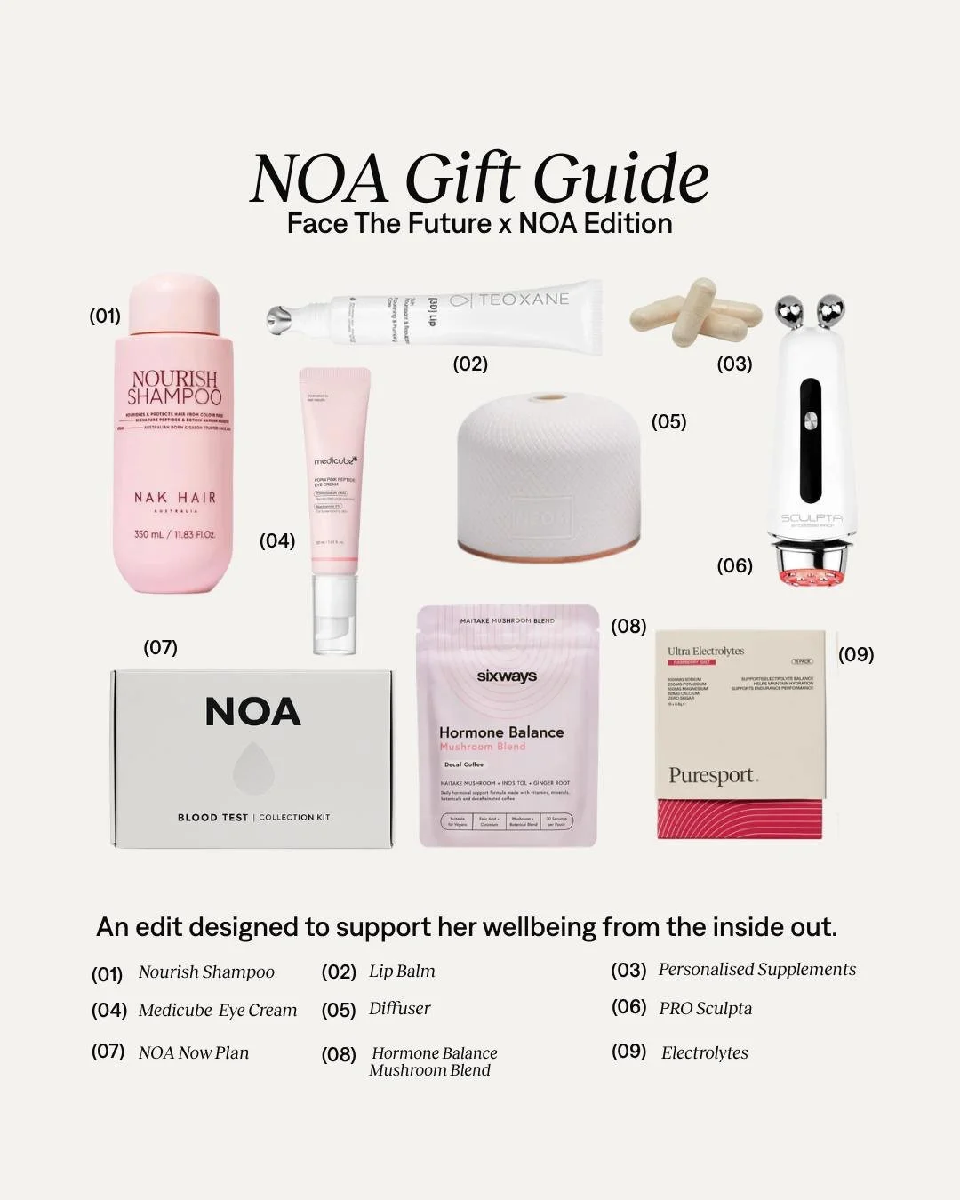 At NOA, we believe the best health and wellbeing routines support the whole picture. Glowing skin isn't just about what you put on your face and feeling your best isn't just about what you put in your body, it's the combination of both.

We've rounde
