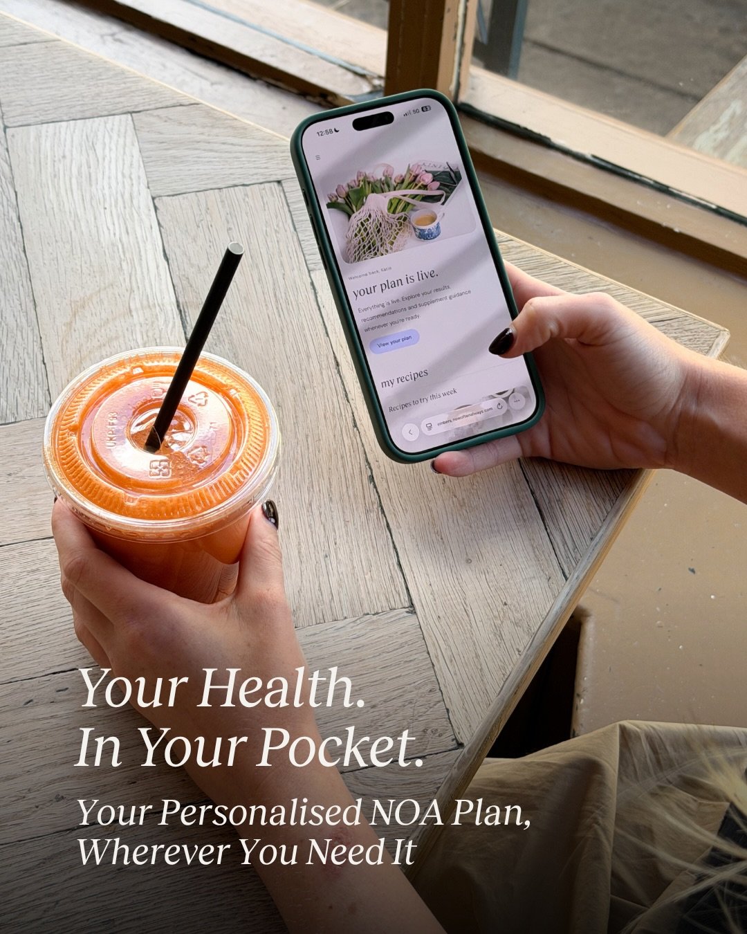 Your health doesn&rsquo;t stop when life gets busy and neither does your NOA plan. Your blood test results, biomarkers, supplement recommendations, personalised recipes and next steps all live in your NOA Dashboard, ready to revisit whenever you need