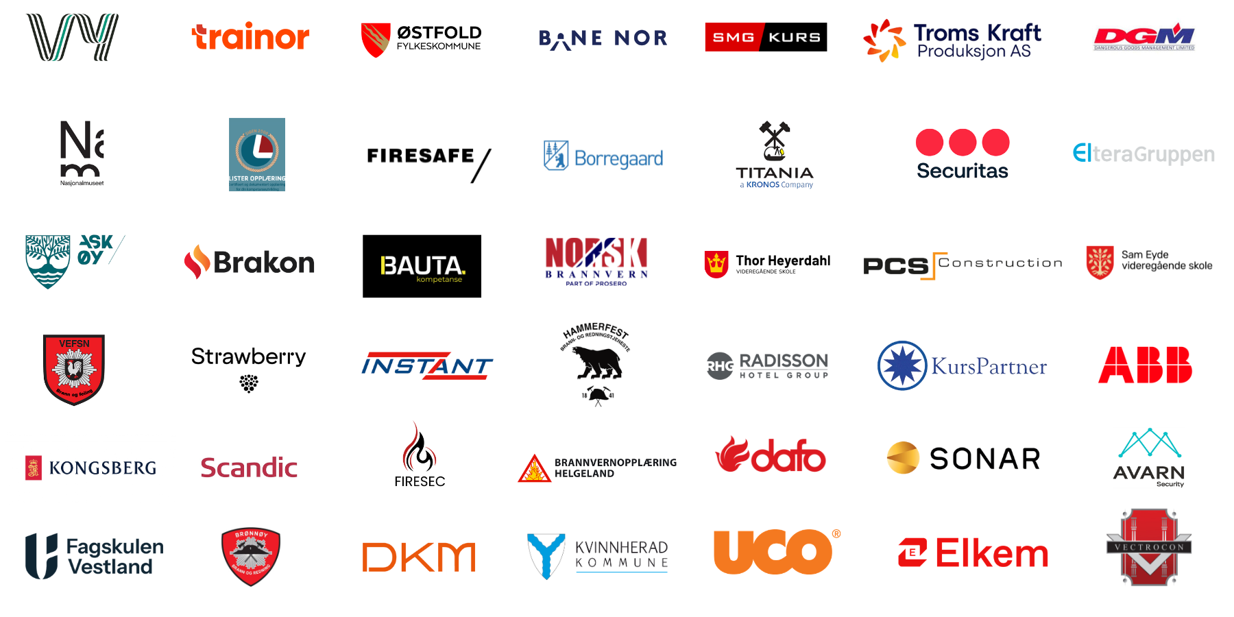 Logoer fra norske bedrifter og organisasjoner som bruker Vobling VR Fire Trainer