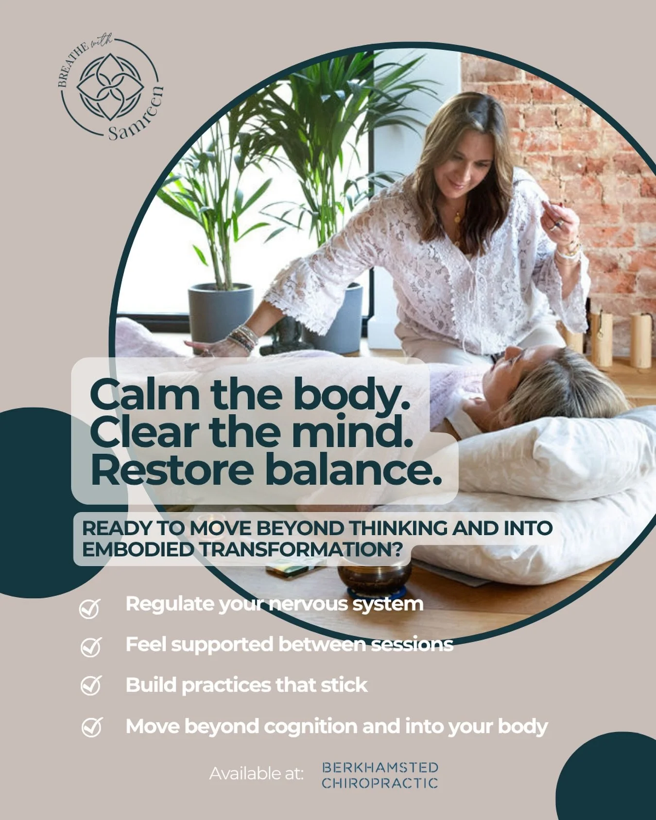 Calm the body. Clear the mind. Restore balance. at Berkhamsted Chiropractic clinic 

Sessions are now available - a powerful way to regulate your nervous system, release stored tension and build practices that support your body and mind.

Curious? Bo