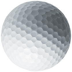 Close-up of a golf ball showing its dimpled surface.