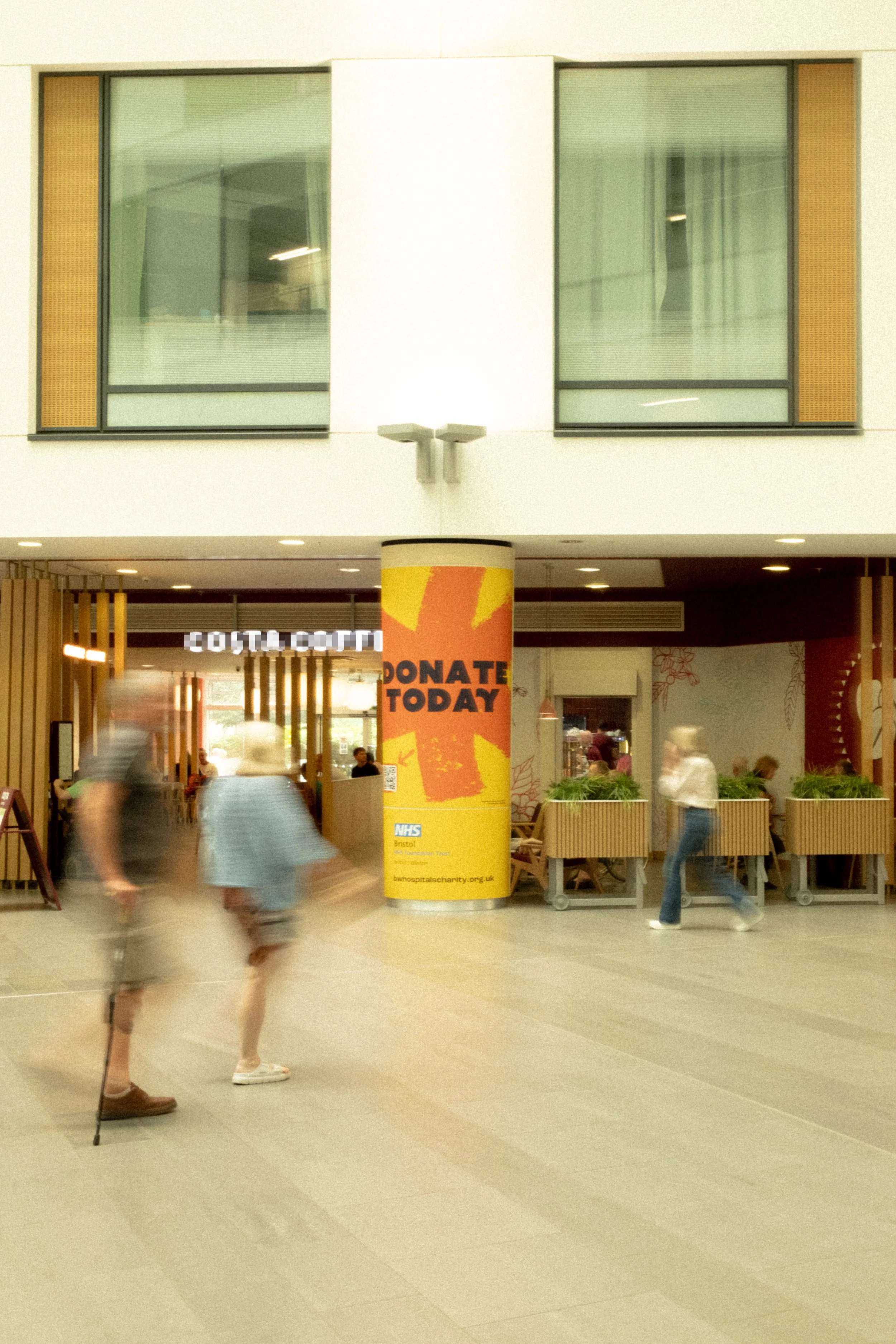 University Hospitals Bristol and Weston NHS Foundation Trust - Southmead Hospital. Large column graphics supplied and installed for Bristol & Weston Hospitals Charity