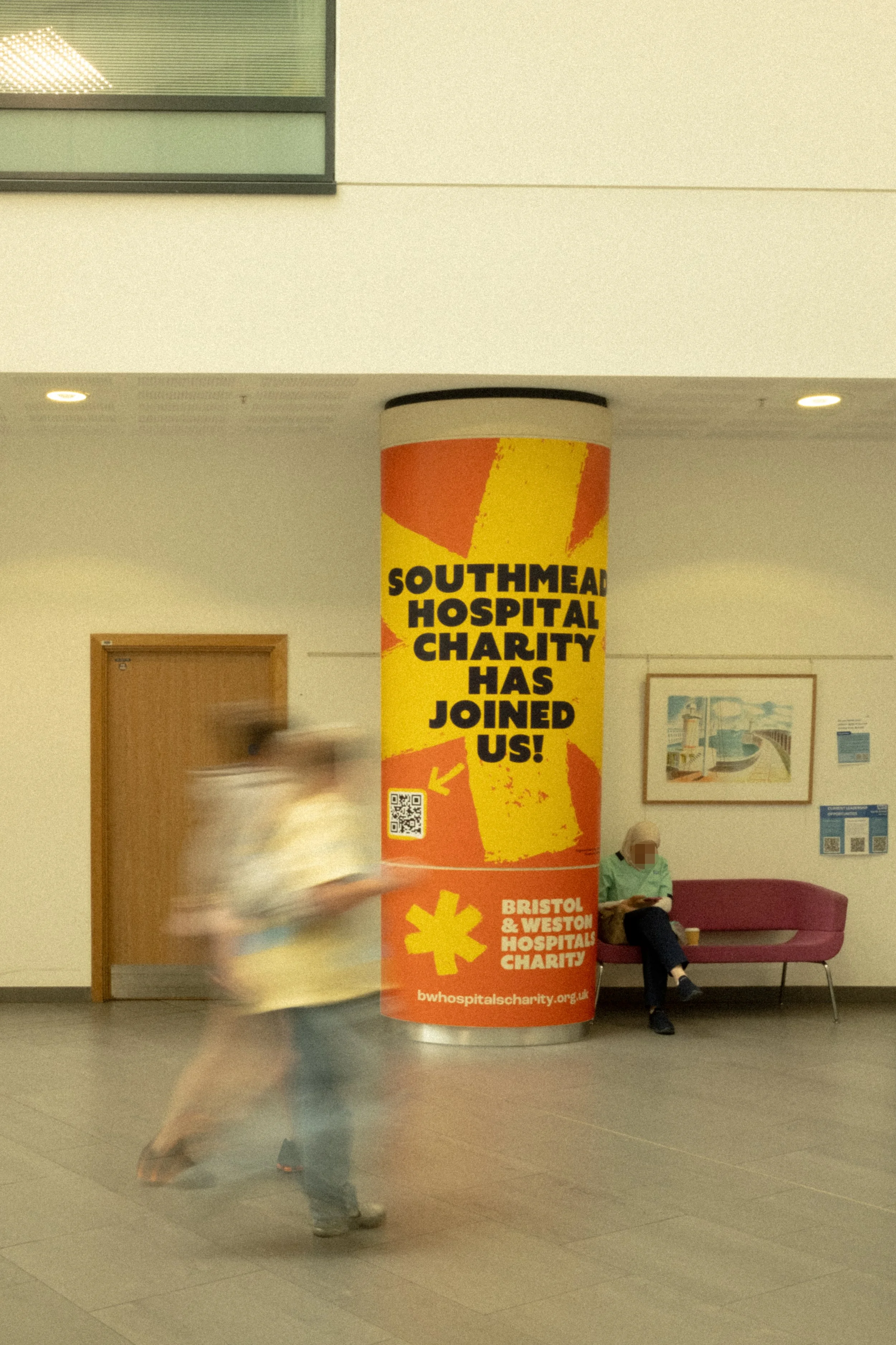 University Hospitals Bristol and Weston NHS Foundation Trust - Southmead Hospital. Large column graphics supplied and installed for Bristol & Weston Hospitals Charity