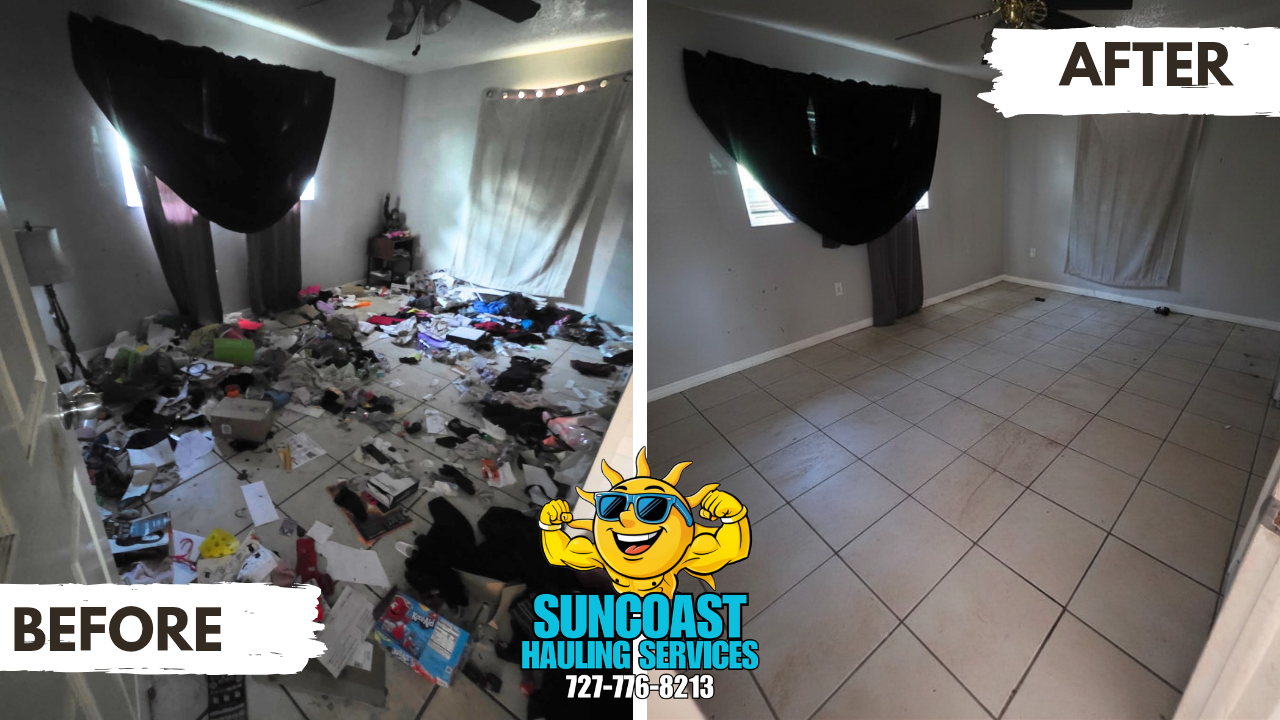 We cleared out heavily cluttered rooms filled with debris and personal items, restoring each space to a clean, empty, and move-in-ready condition in New Port Richey, FL