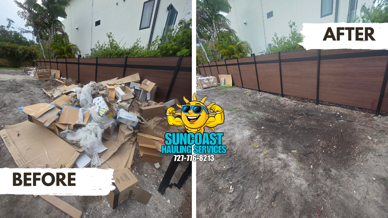 Construction debris removal completed during a full home renovation in Dunedin, FL. Our team cleared a large volume of materials and debris, leaving the property clean and ready for the next phase.