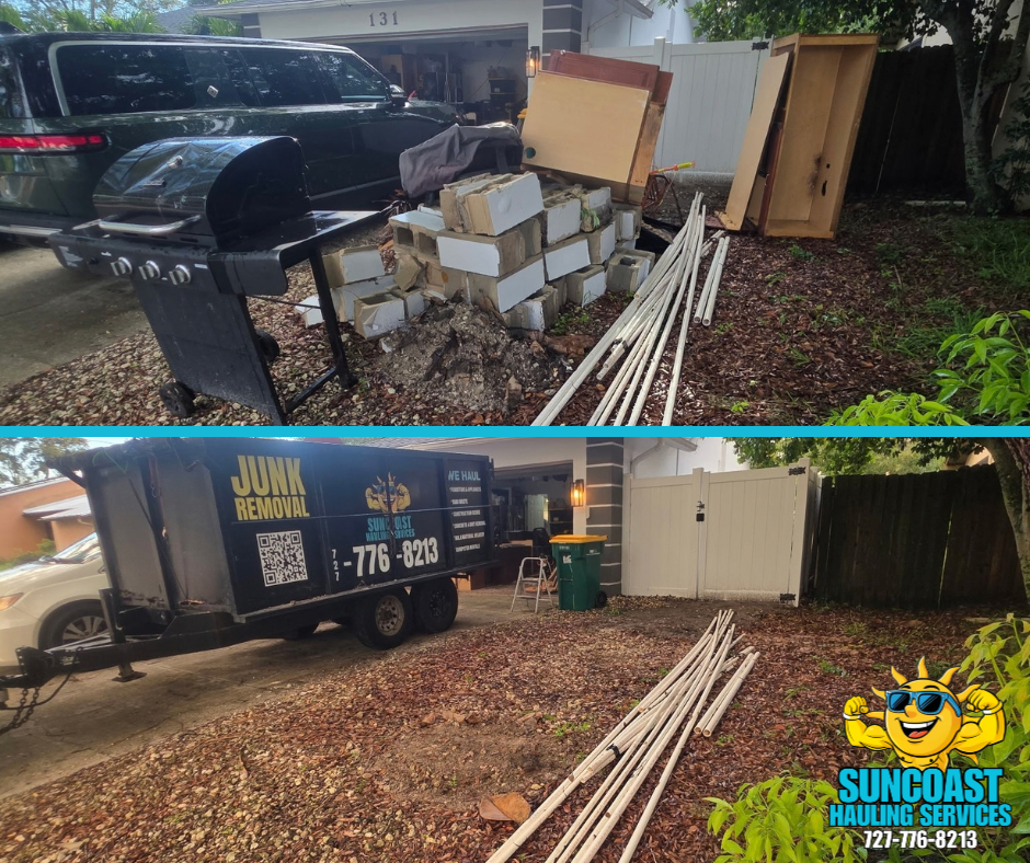 Before and after picture of kitchen debris junk removal in Palm Harbor