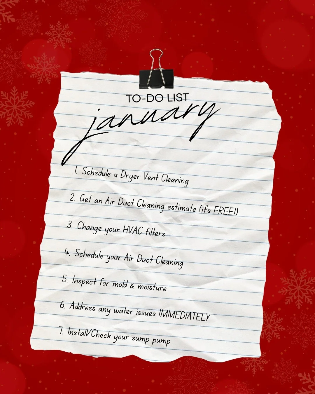 Need help with anything on the 2026 To-Do list ?
Colello Air Technologies specializes in:
⭐Air Duct &amp; Dryer Vent Cleaning
⭐Mold Inspection &amp; Remediation
⭐Water Remediation
Call us anytime, especially for emergencies.
Let 2026 bring clean air,