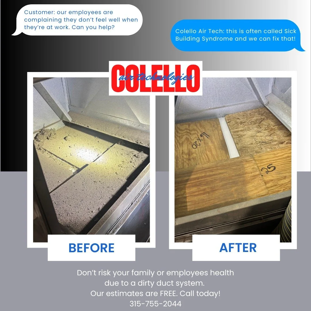Poor indoor air quality often called, Sick Building Syndrome, can be caused by dirty ductwork circulating dust, debris, and contaminants throughout your space.
The difference? 👉 Look at these BEFORE &amp; AFTER photos.
Cleaner ducts = healthier empl