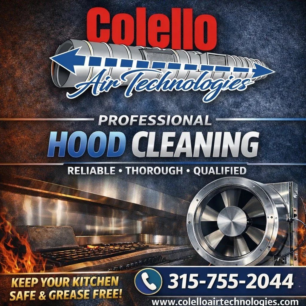 Grease buildup in commercial kitchen hoods isn&rsquo;t just messy, it&rsquo;s a major fire hazard. 🔥🔥
Colello Air Technologies provides professional hood cleaning to help keep your kitchen safe, compliant, and running efficiently.
Protect your staf