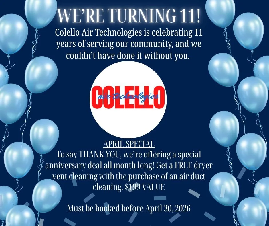 Here&rsquo;s to 11 years of cleaner air 💙
Valid through April 30, 2026. Estimates are free and are required to book your air duct cleaning!
📞 Call today to take advantage of this limited-time offer! 315-755-2044