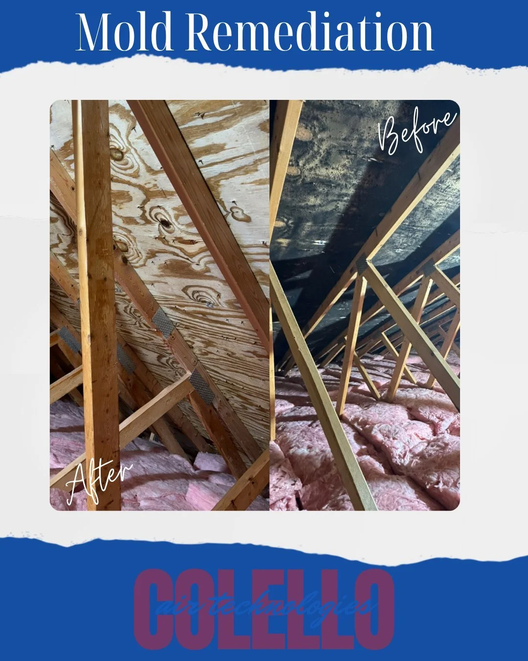 Out of sight doesn&rsquo;t mean out of mind!
Mold in your attic can impact your air quality and your home&rsquo;s structure.
If you suspect mold, don&rsquo;t wait you need to address it early. Call us for a free mold remediation estimate 315-755-2044