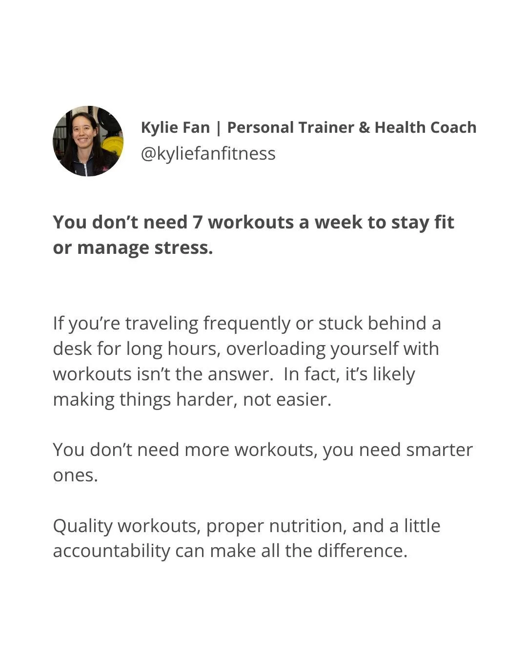 You’re constantly juggling meetings, time zones, and deadlines. Maybe you’ve even tried to squeeze in 7 workouts a week, only to feel drained, overwhelmed, and completely out of sync. Does this sound like you?
The guilt when you miss a wo