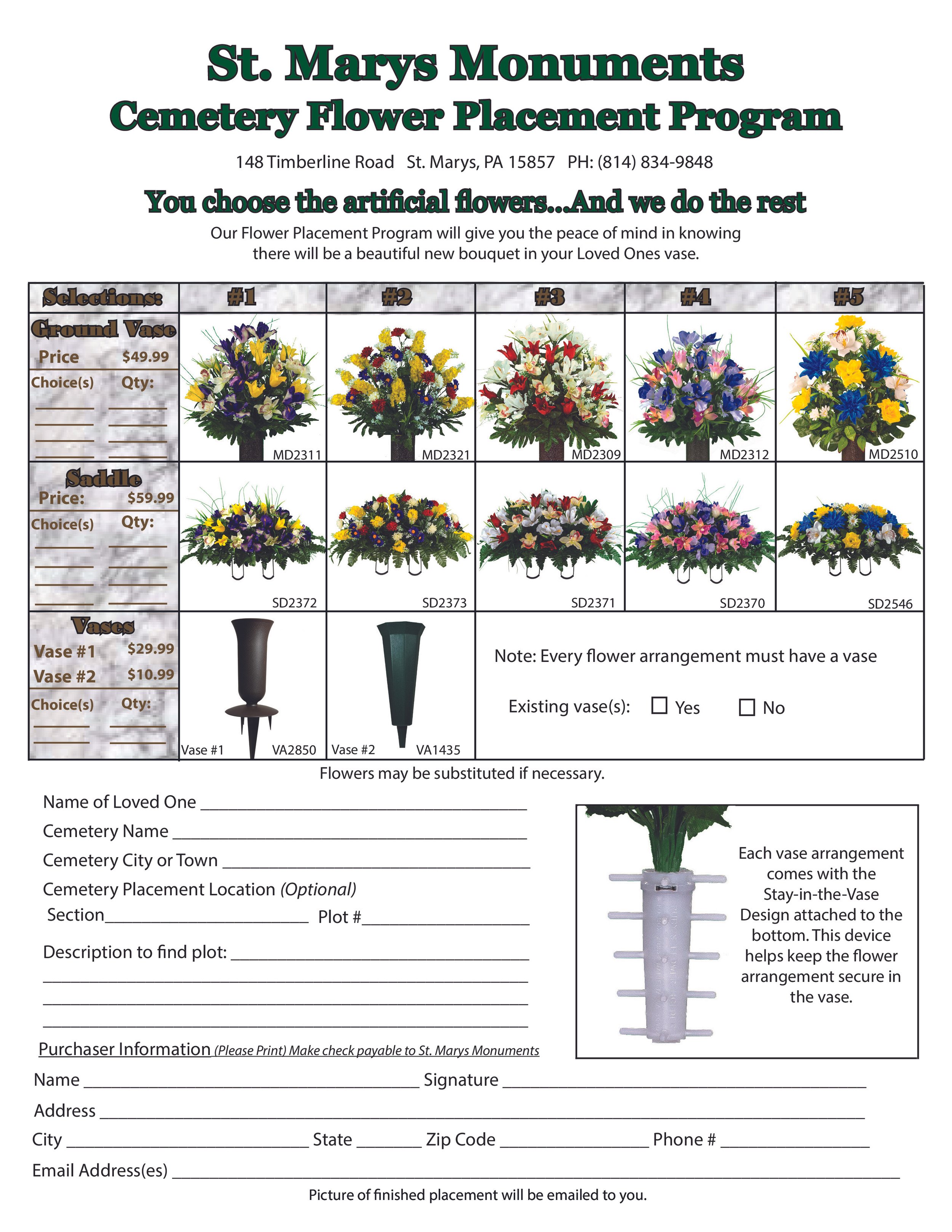 Flower Placement Program — St. Marys Monuments