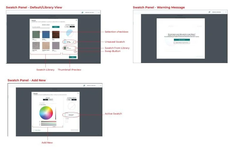 In the Partner Portal brands have robust features like a swatch panel where they can create, manage, and use swatches across multiple products.