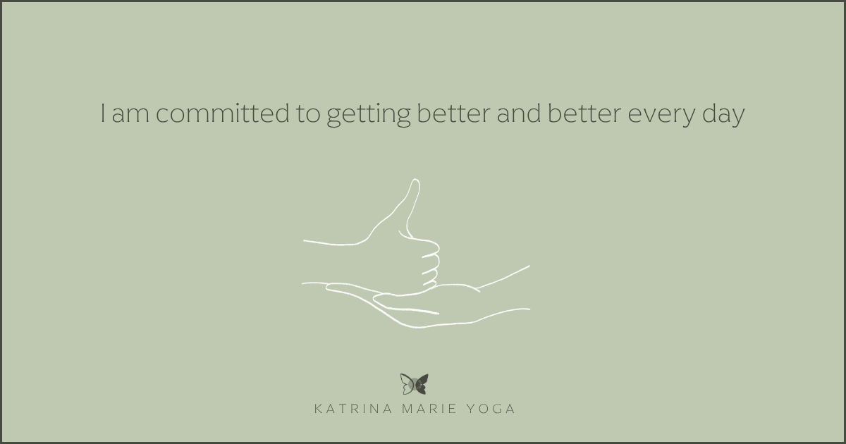Line drawing of Shiva Linga Mudra on a sage background with the mantra I am committed to getting better and better every day
