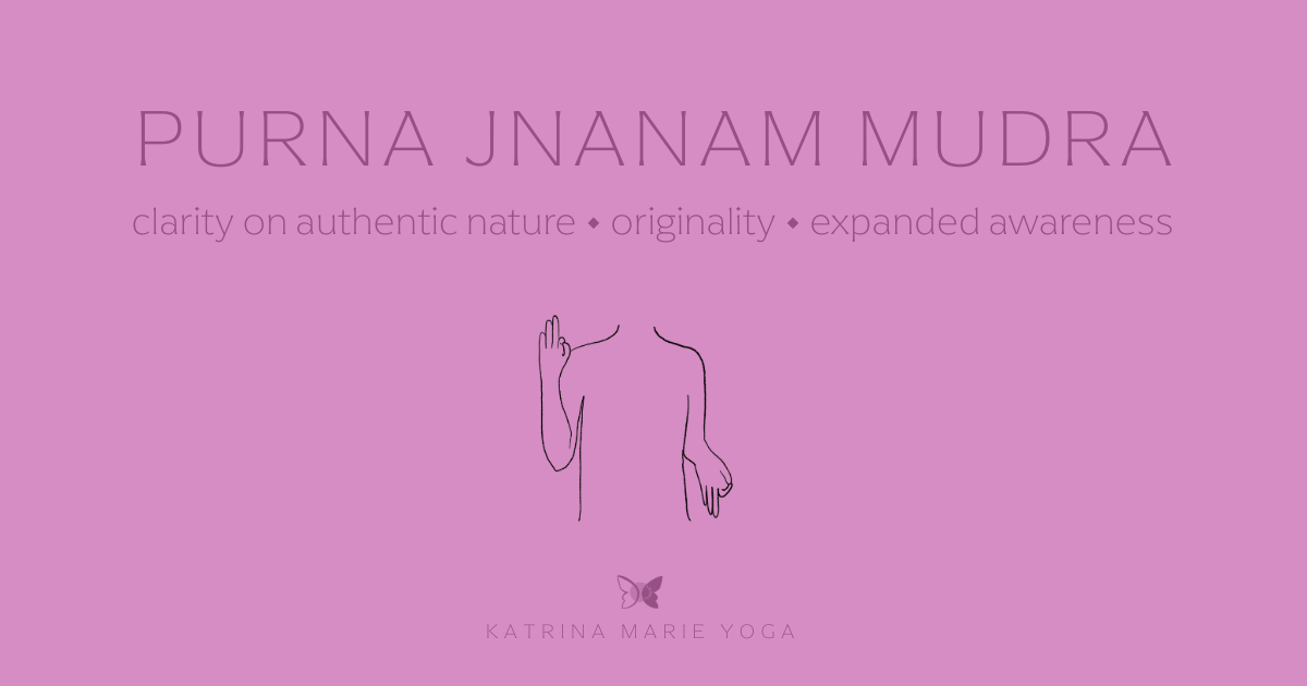 Illustration of Purna Jnanam Mudra with text reading “clarity on authentic nature • originality • expanded awareness,” representing Aquarius Season themes of authenticity, insight, and embodied awareness.