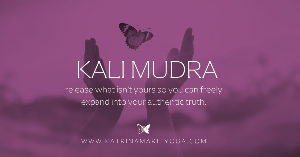 “Kali Mudra title graphic featuring the phrase ‘Release what isn’t yours so you can expand into your authentic truth.’ Soft sage and orchid tones with hand-drawn styling that represents freedom, intention, and self-expression.”