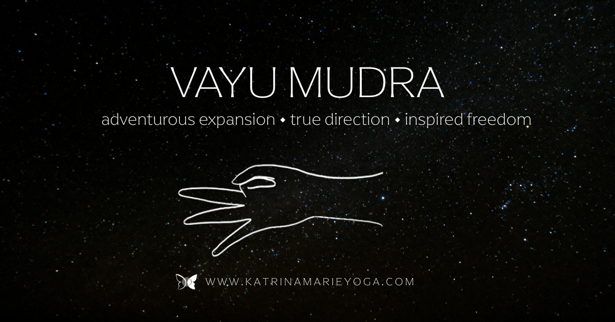Hand illustration demonstrating Vayu Mudra against a starry night sky background, representing adventurous expansion, true direction, and inspired freedom for the Sagittarius New Moon.