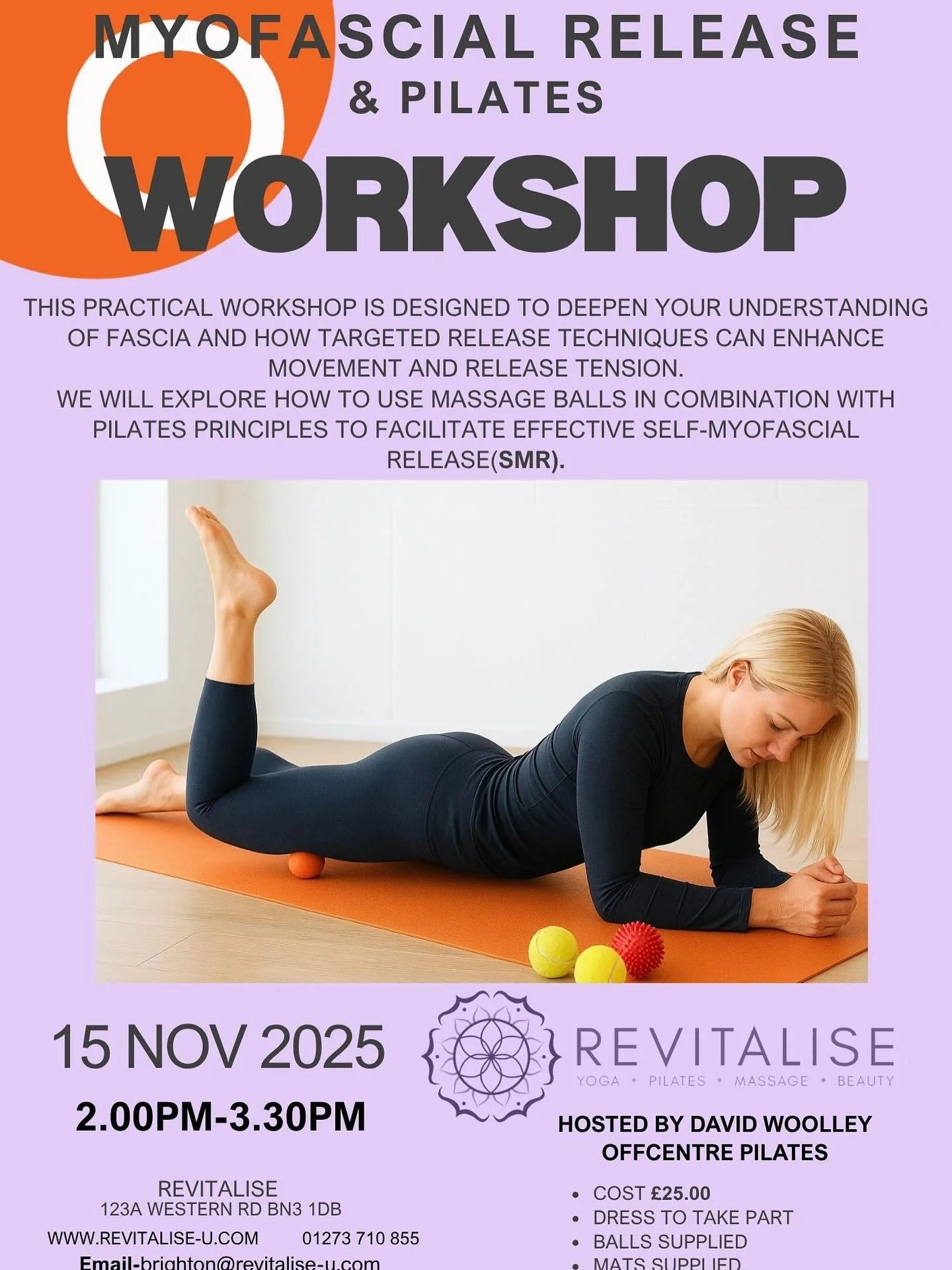 ✨ The Workshop is Back! ✨
Join me for Myofascial Release with Pilates &mdash; a deep, restorative session to ease tension, improve mobility, and reconnect with your body. 💆&zwj;♀️💪

📅 15 November
📍 @revitalisebrighton 
⚡️ Limited spaces &mdash; b