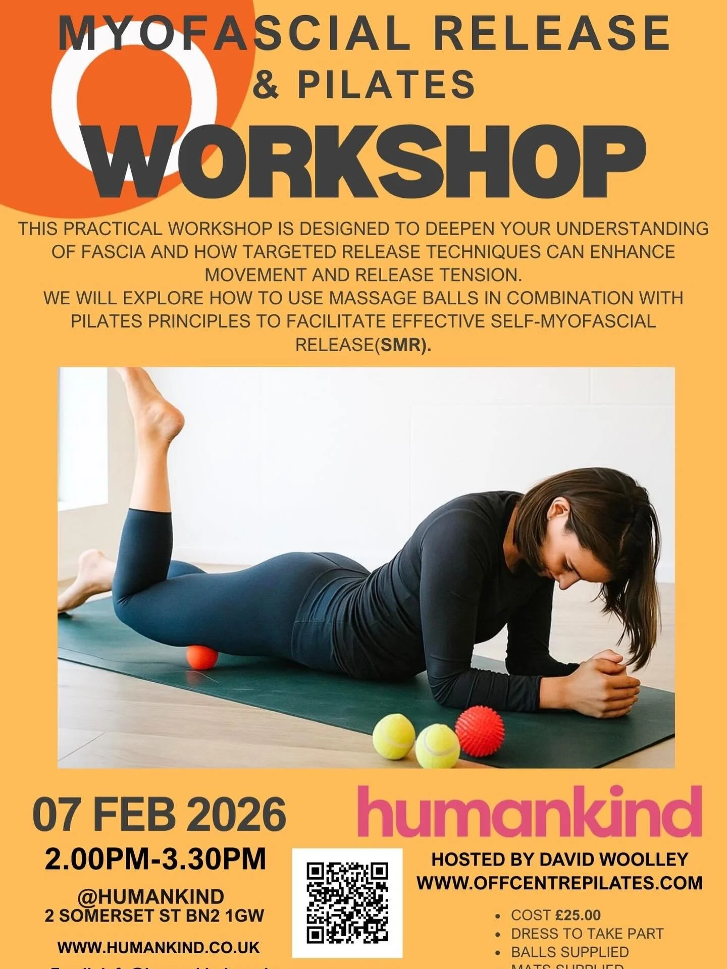 Start 2026 with a reset

Myofascial Release + Pilates Workshop
⚪️ Release &bull; Move &bull; Reset

Using balls and Pilates-based movement, we&rsquo;ll melt tension, improve mobility, and leave you feeling lighter and more connected.

📅 7th February