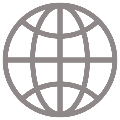 Minimalist gray globe icon symbolizing global business, international investments, and worldwide connectivity in real estate and hospitality.