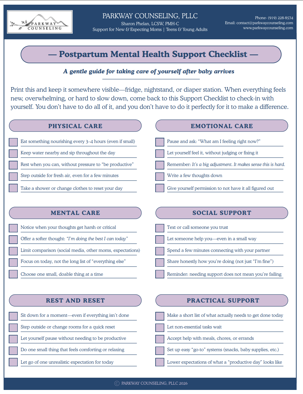 Postpartum Mental Health Support Checklist