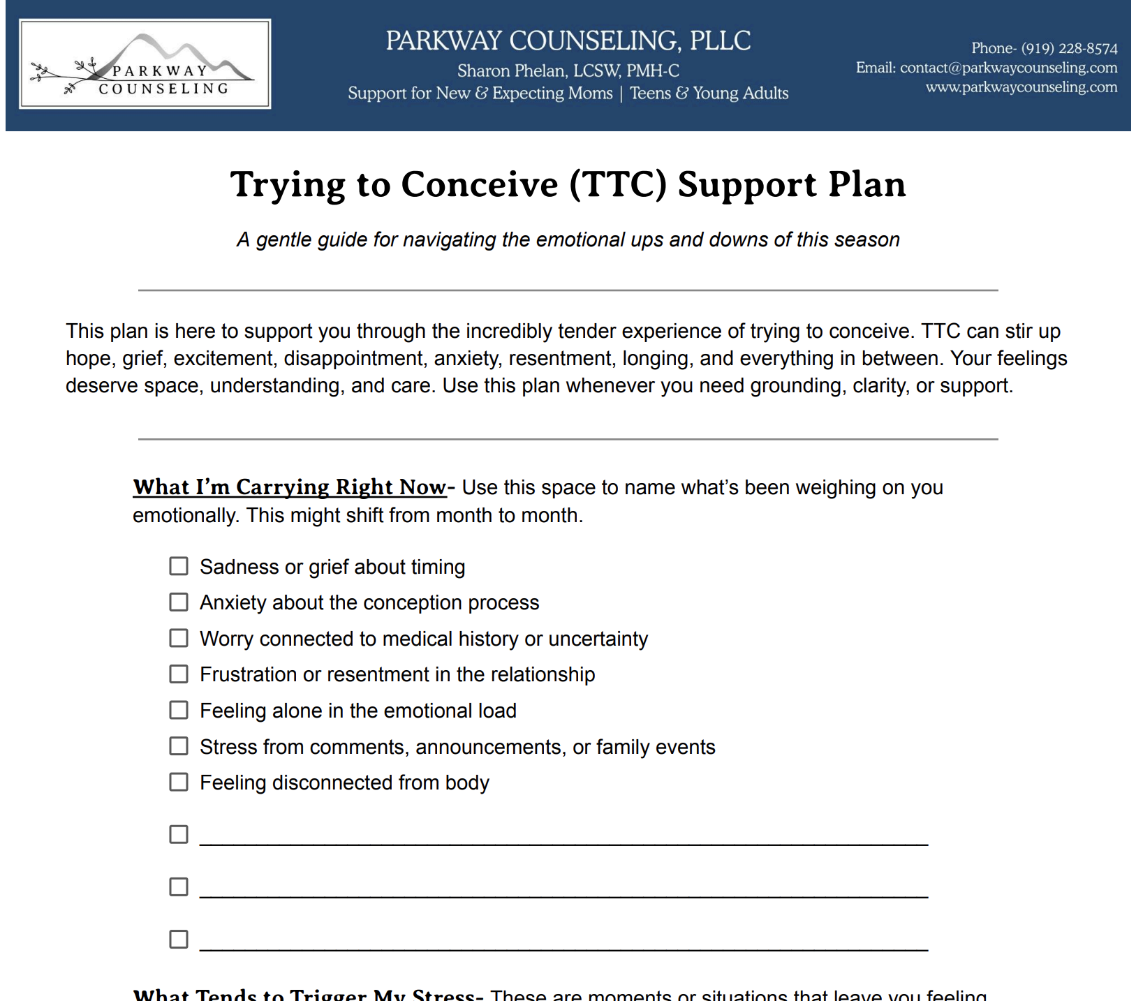 Trying To Conceive Support Plan