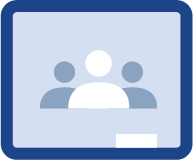 Google Classroom link.  Clip art of teacher and two students.