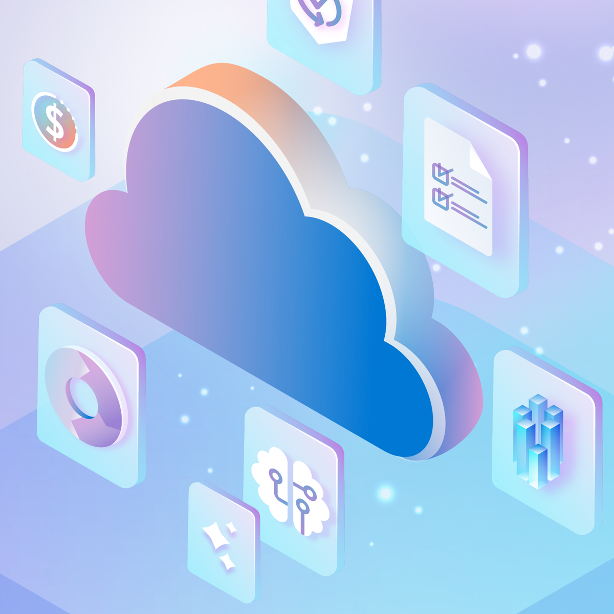 floating cloud with icons