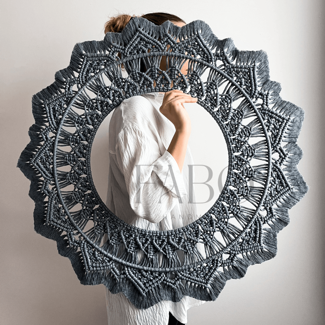 FABO óriás szürke színű makramé mandala