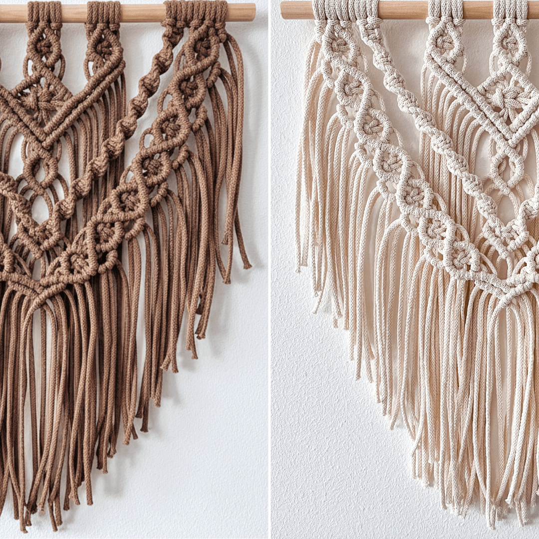 Fahéj barna és natúr fehér makramé falidíszek