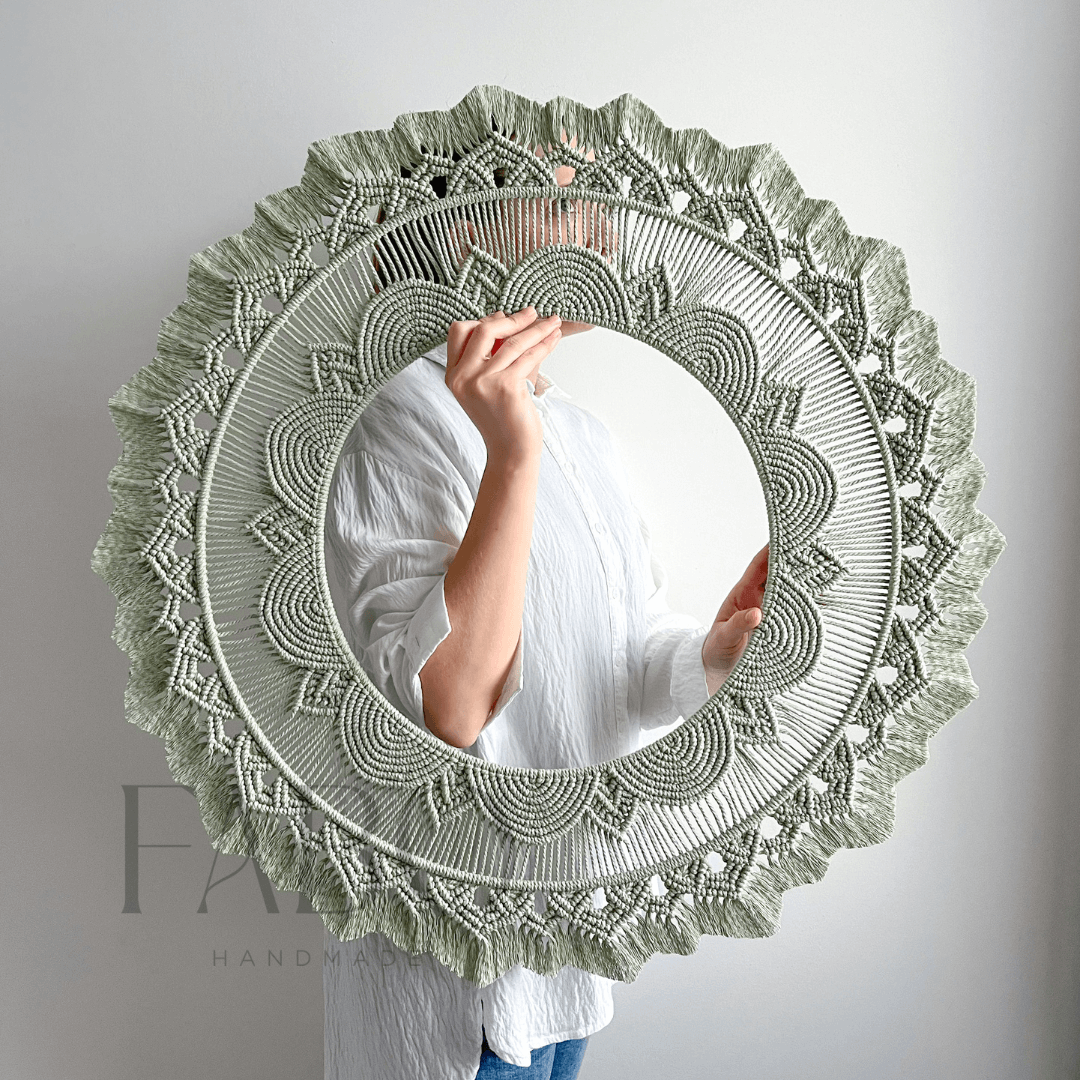 FABO óriás eukaliptusz-zöld színű makramé mandala