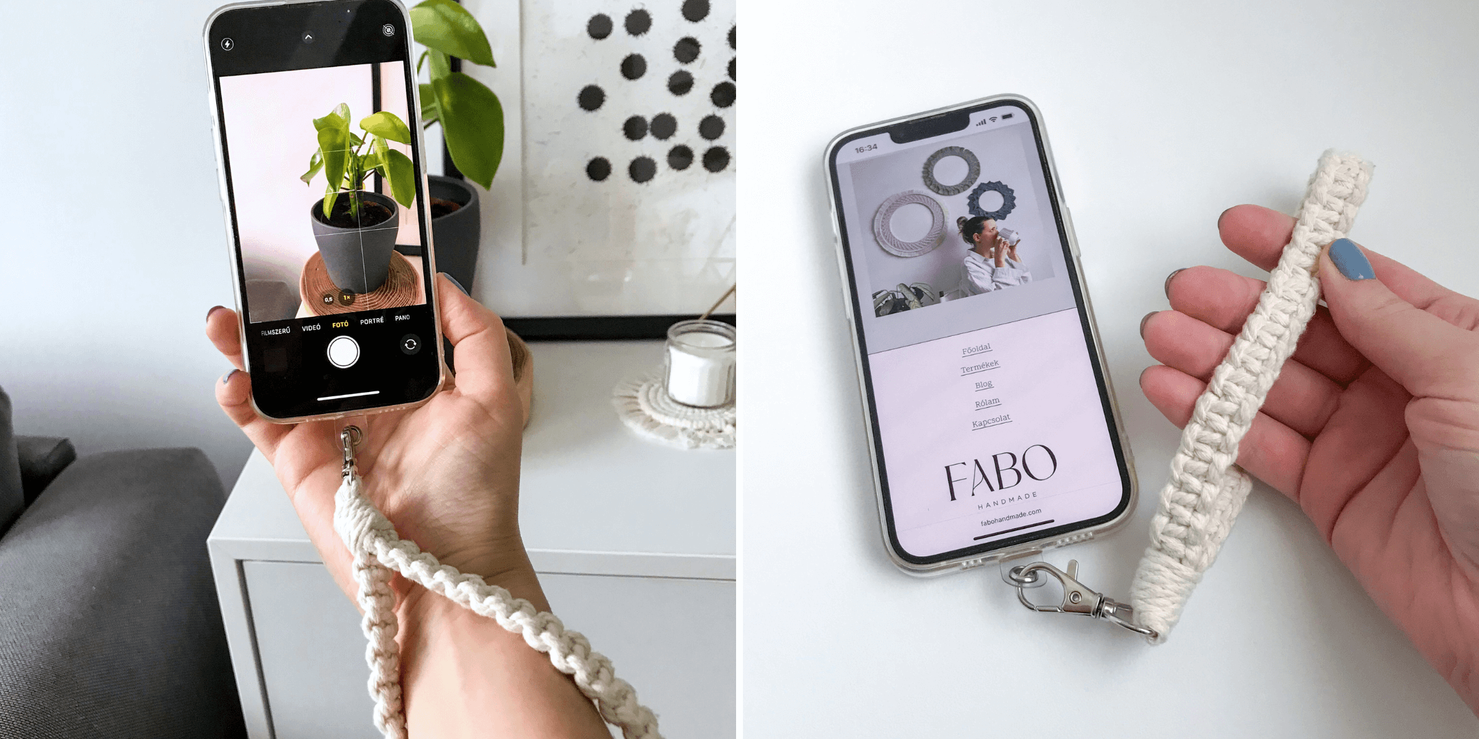 Makramé telefontartó csuklópánt