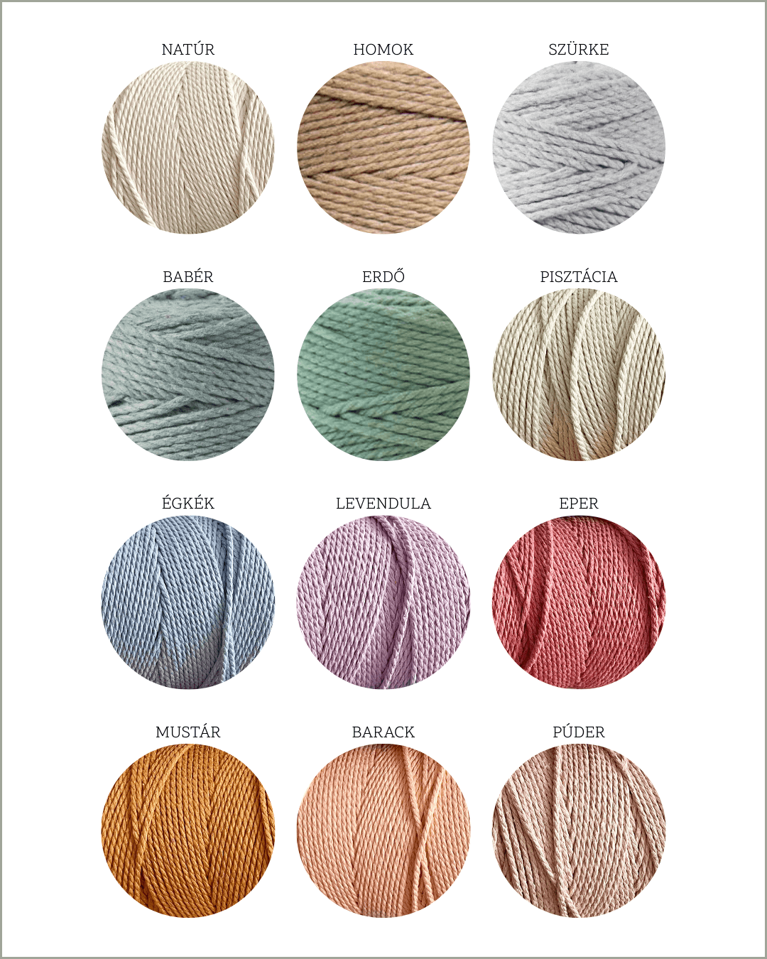 Makramé DIY kulcstartó fonal színek