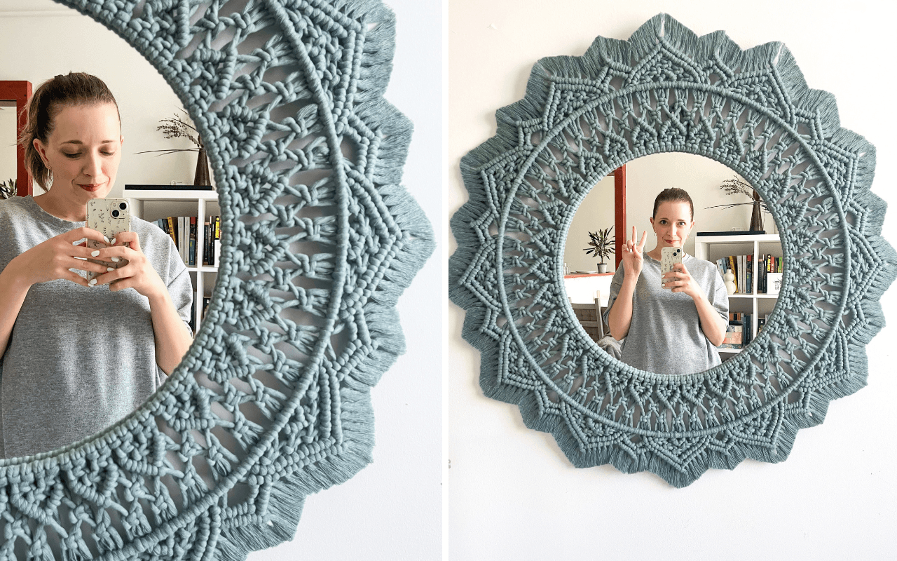 Óriás makramé mandala tükörrel