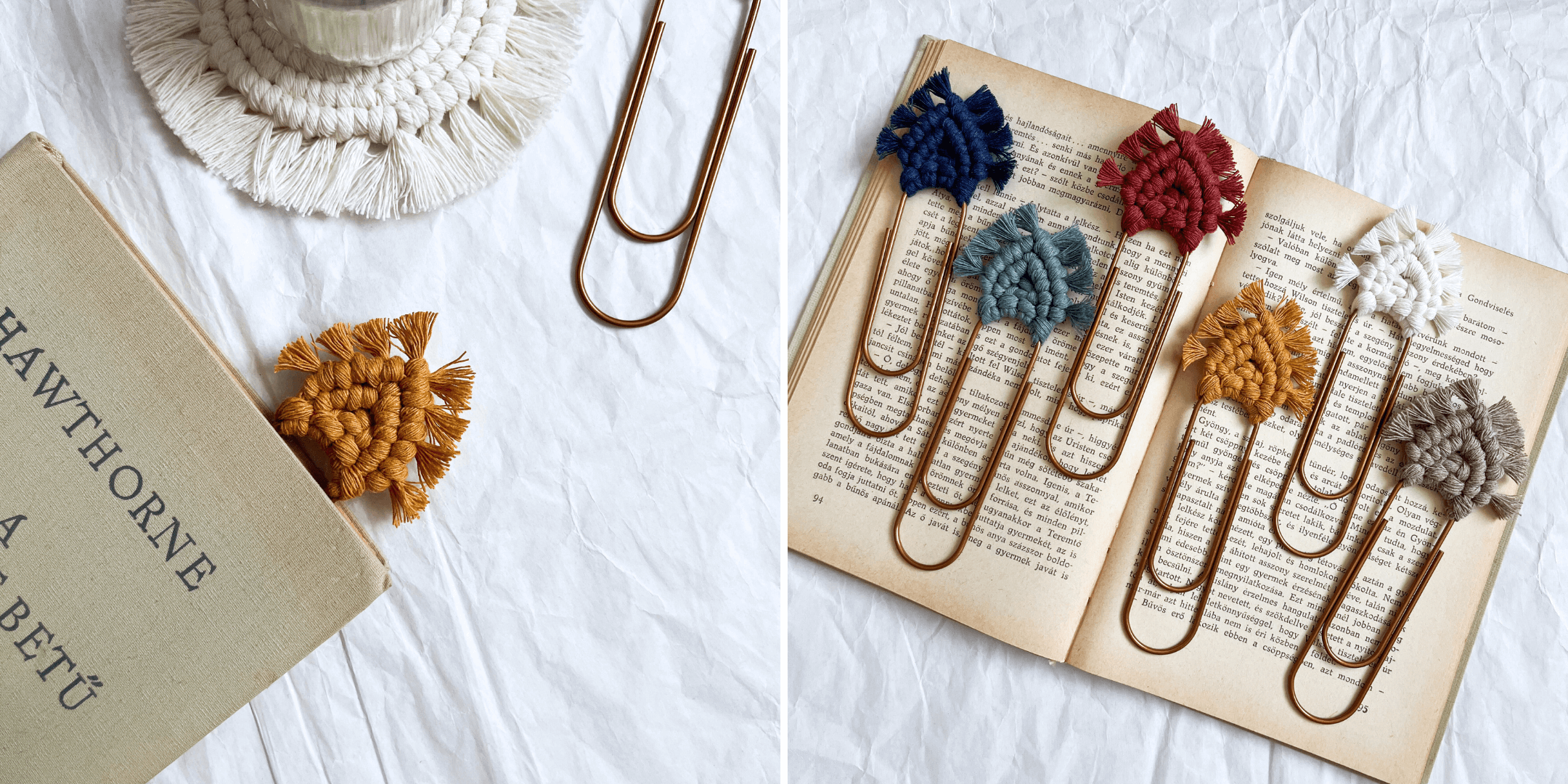 Óriás makramé gemkapocs könyvjelzők
