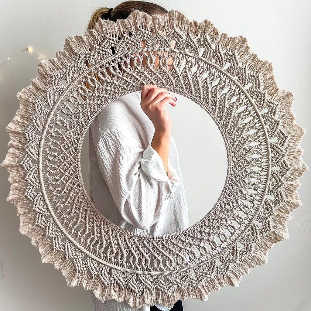 FABO handmade óriás beige makramé mandala