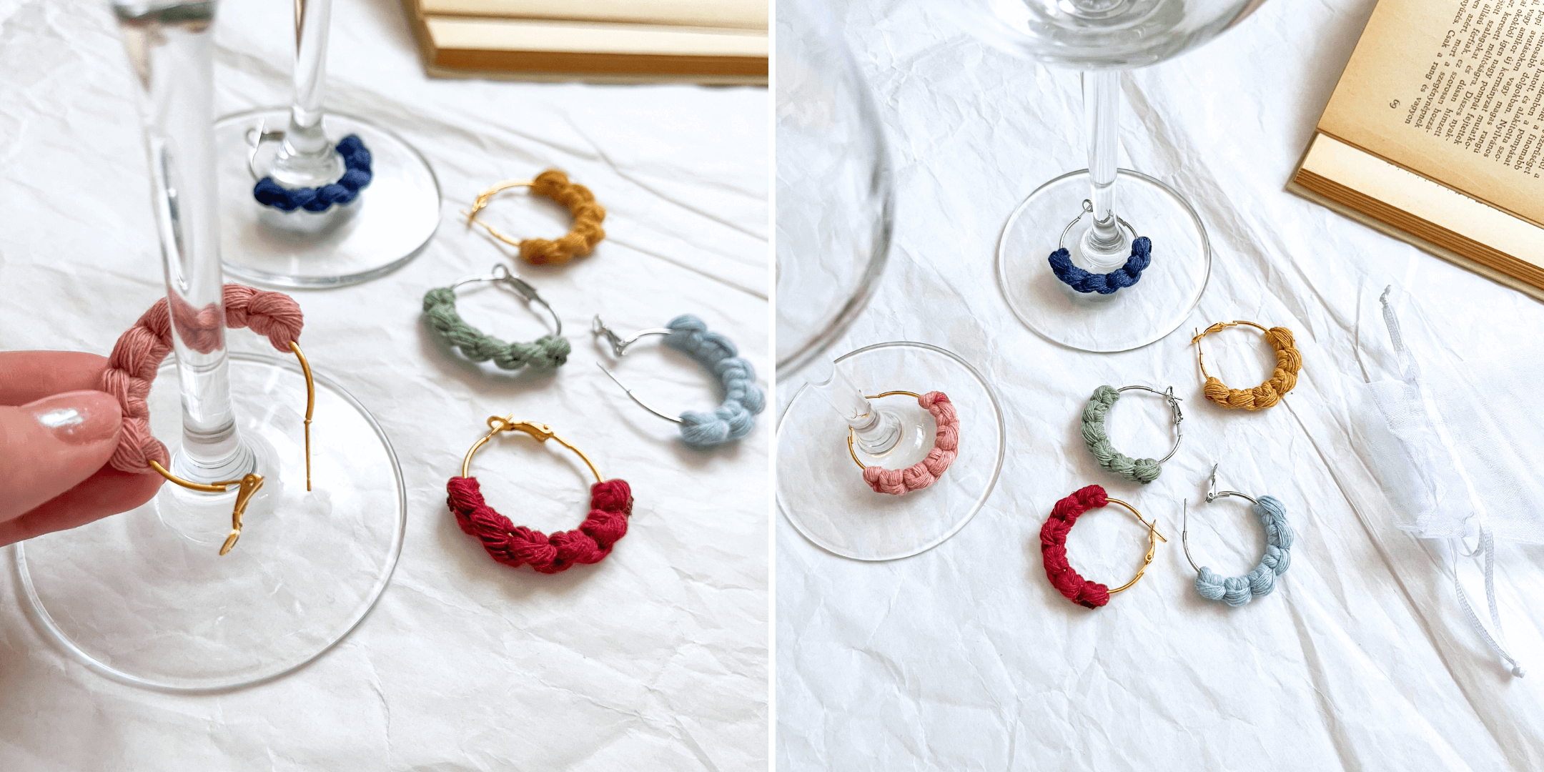 Színes makramé pohárjelölő szett