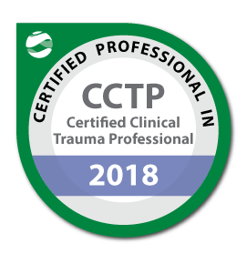 Badge indicating Certified Clinical Trauma Professional (CCTP) certification in 2018