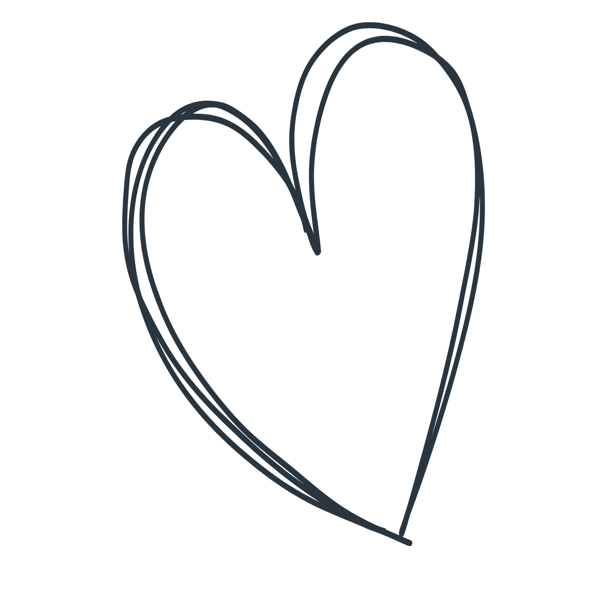 Black outline drawing of a heart with multiple overlapping lines.