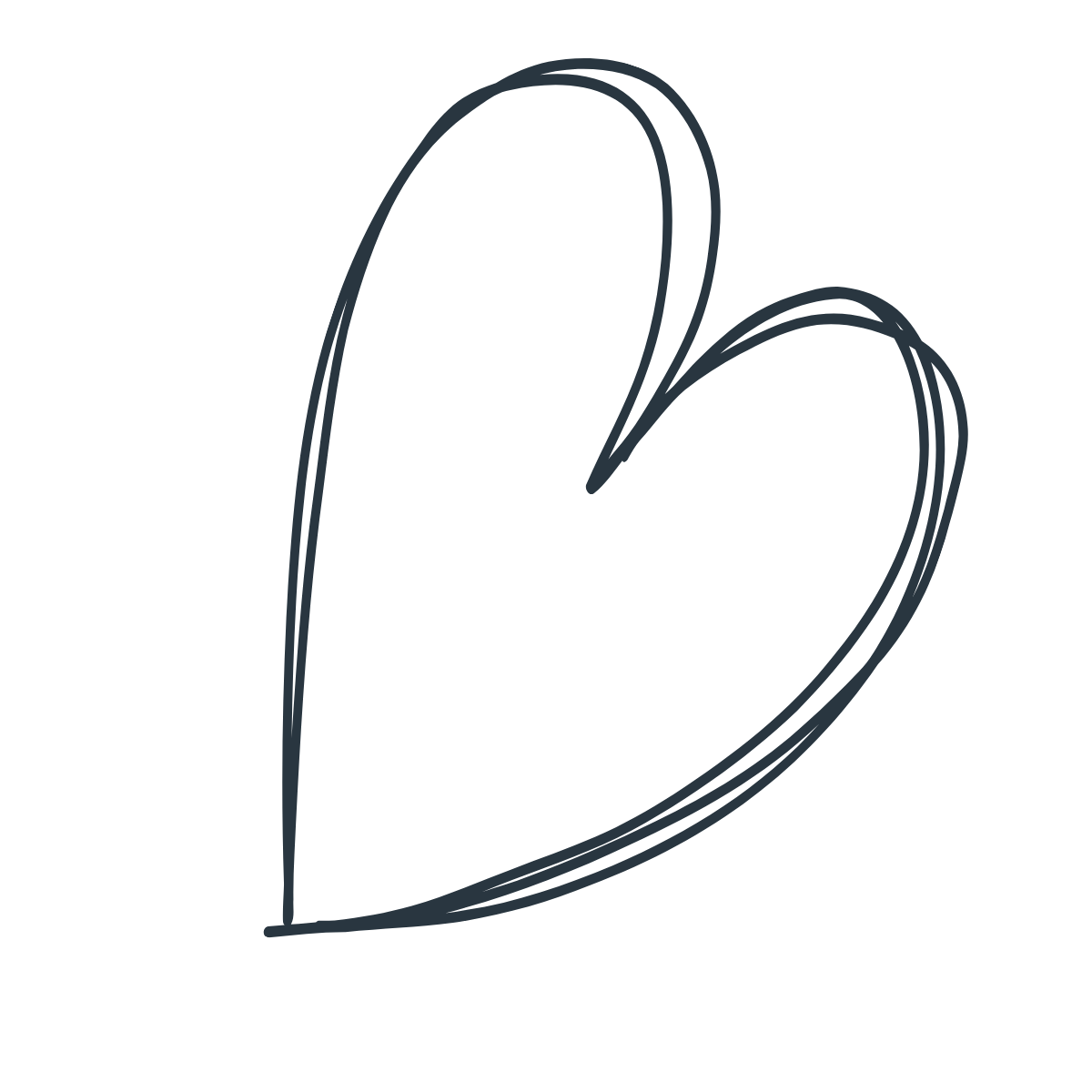 Simple black outline of a stylized heart with curved lines.