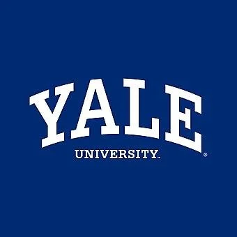 Yale University logo with white text on a navy blue background.